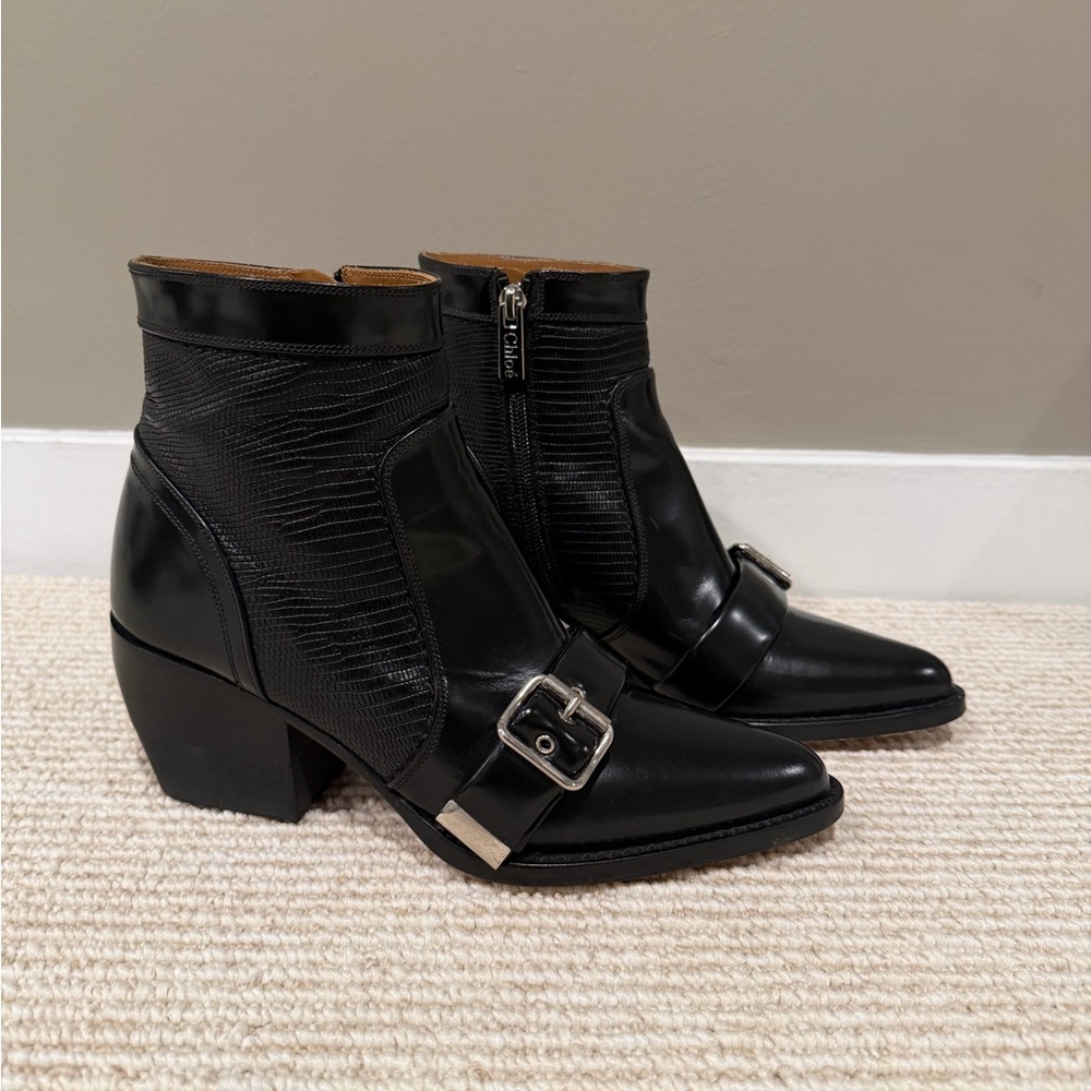 Chloé Black Ankle Boots with Silver Buckle